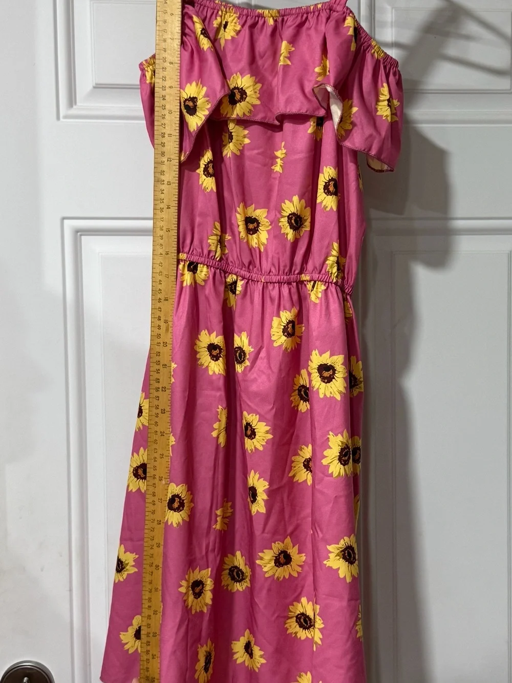 SHEIN Pink Sunflower Print Cold-Shoulder Girls Dress
